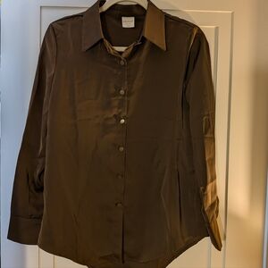 Silk & Salt Chocolate Brown Button Down Blouse - Size XS